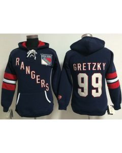 New York Rangers #99 Wayne Gretzky Navy Blue Women's Old Time Heidi NHL Hoodie