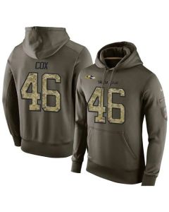 NFL Men's Baltimore Ravens #46 Morgan Cox Stitched Green Olive Salute To Service KO Performance Hoodie