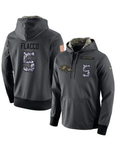 NFL Men's Baltimore Ravens #5 Joe Flacco Stitched Black Anthracite Salute to Service Player Performance Hoodie