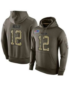 NFL Men's Buffalo Bills #12 Jim Kelly Stitched Green Olive Salute To Service KO Performance Hoodie