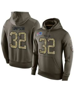 NFL Men's Buffalo Bills #32 O. J. Simpson Stitched Green Olive Salute To Service KO Performance Hoodie