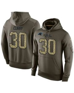 NFL Men's Carolina Panthers #30 Stephen Curry Stitched Green Olive Salute To Service KO Performance Hoodie
