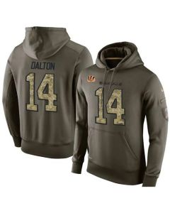 NFL Men's Cincinnati Bengals #14 Andy Dalton Stitched Green Olive Salute To Service KO Performance Hoodie