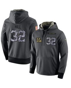 NFL Men's Cincinnati Bengals #32 Jeremy Hill Stitched Black Anthracite Salute to Service Player Performance Hoodie