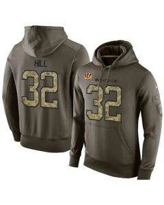 NFL Men's Cincinnati Bengals #32 Jeremy Hill Stitched Green Olive Salute To Service KO Performance Hoodie