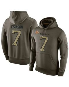 NFL Men's Cincinnati Bengals #7 Boomer Esiason Stitched Green Olive Salute To Service KO Performance Hoodie