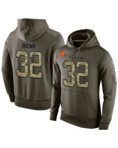 NFL Men's Cleveland Browns #32 Jim Brown Stitched Green Olive Salute To Service KO Performance Hoodie
