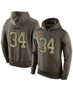 NFL Men's Cleveland Browns #34 Isaiah Crowell Stitched Green Olive Salute To Service KO Performance Hoodie