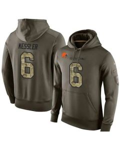 NFL Men's Cleveland Browns #6 Cody Kessler Stitched Green Olive Salute To Service KO Performance Hoodie