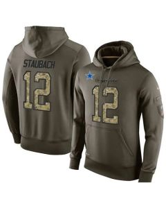 NFL Men's Dallas Cowboys #12 Roger Staubach Stitched Green Olive Salute To Service KO Performance Hoodie