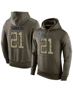 NFL Men's Dallas Cowboys #21 Deion Sanders Stitched Green Olive Salute To Service KO Performance Hoodie