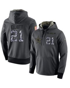 NFL Men's Dallas Cowboys #21 Ezekiel Elliott Stitched Black Anthracite Salute to Service Player Performance Hoodie