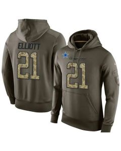 NFL Men's Dallas Cowboys #21 Ezekiel Elliott Stitched Green Olive Salute To Service KO Performance Hoodie