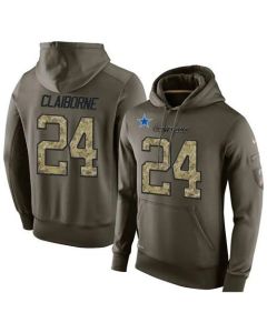 NFL Men's Dallas Cowboys #24 Morris Claiborne Stitched Green Olive Salute To Service KO Performance Hoodie