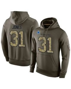 NFL Men's Dallas Cowboys #31 Byron Jones Stitched Green Olive Salute To Service KO Performance Hoodie