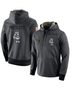 NFL Men's Dallas Cowboys #4 Dak Prescott Stitched Black Anthracite Salute to Service Player Performance Hoodie
