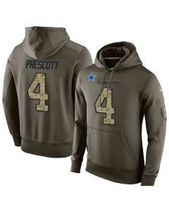 NFL Men's Dallas Cowboys #4 Dak Prescott Stitched Green Olive Salute To Service KO Performance Hoodie
