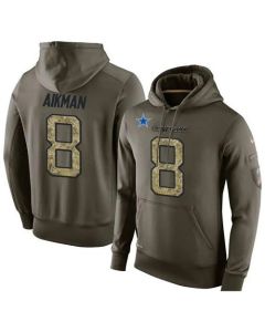 NFL Men's Dallas Cowboys #8 Troy Aikman Stitched Green Olive Salute To Service KO Performance Hoodie