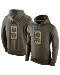 NFL Men's Dallas Cowboys #9 Tony Romo Stitched Green Olive Salute To Service KO Performance Hoodie