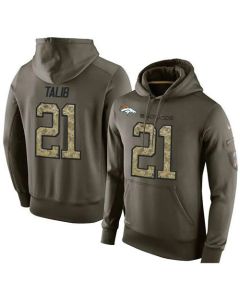 NFL Men's Denver Broncos #21 Aqib Talib Stitched Green Olive Salute To Service KO Performance Hoodie