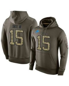 NFL Men's Detroit Lions #15 Golden Tate III Stitched Green Olive Salute To Service KO Performance Hoodie