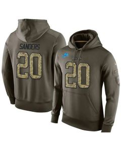 NFL Men's Detroit Lions #20 Barry Sanders Stitched Green Olive Salute To Service KO Performance Hoodie