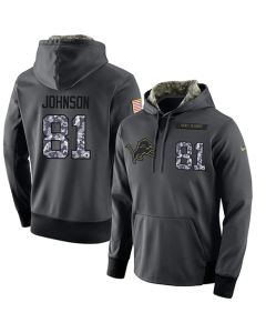 NFL Men's Detroit Lions #81 Calvin Johnson Stitched Black Anthracite Salute to Service Player Performance Hoodie