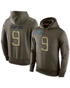 NFL Men's Detroit Lions #9 Matthew Stafford Stitched Green Olive Salute To Service KO Performance Hoodie