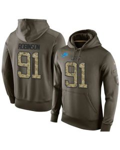 NFL Men's Detroit Lions #91 A'Shawn Robinson Stitched Green Olive Salute To Service KO Performance Hoodie