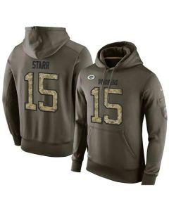 NFL Men's Green Bay Packers #15 Bart Starr Stitched Green Olive Salute To Service KO Performance Hoodie