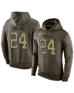 NFL Men's Green Bay Packers #24 Quinten Rollins Stitched Green Olive Salute To Service KO Performance Hoodie