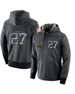 NFL Men's Green Bay Packers #27 Eddie Lacy Stitched Black Anthracite Salute to Service Player Performance Hoodie