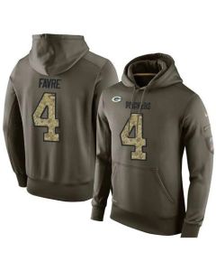 NFL Men's Green Bay Packers #4 Brett Favre Stitched Green Olive Salute To Service KO Performance Hoodie