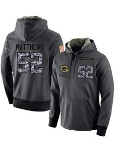 NFL Men's Green Bay Packers #52 Clay Matthews Stitched Black Anthracite Salute to Service Player Performance Hoodie