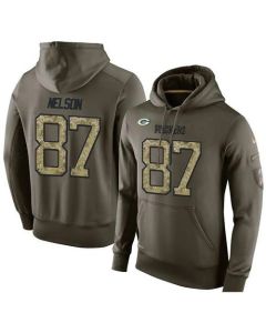 NFL Men's Green Bay Packers #87 Jordy Nelson Stitched Green Olive Salute To Service KO Performance Hoodie