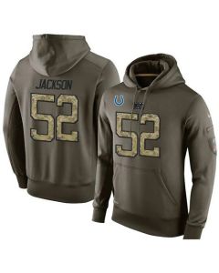 NFL Men's Indianapolis Colts #52 D'Qwell Jackson Stitched Green Olive Salute To Service KO Performance Hoodie