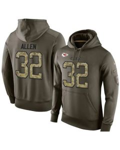 NFL Men's Kansas City Chiefs #32 Marcus Allen Stitched Green Olive Salute To Service KO Performance Hoodie