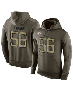 NFL Men's Kansas City Chiefs #56 Derrick Johnson Stitched Green Olive Salute To Service KO Performance Hoodie