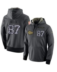 NFL Men's Kansas City Chiefs #87 Travis Kelce Stitched Black Anthracite Salute to Service Player Performance Hoodie