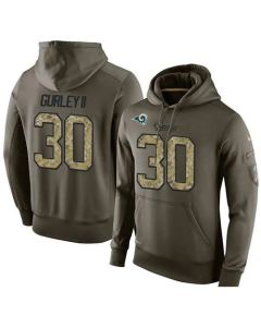 NFL Men's Los Angeles Rams #30 Todd Gurley II Stitched Green Olive Salute To Service KO Performance Hoodie