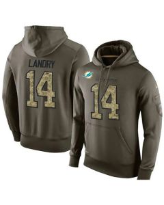 NFL Men's Miami Dolphins #14 Jarvis Landry Stitched Green Olive Salute To Service KO Performance Hoodie