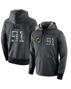 NFL Men's Miami Dolphins #91 Cameron Wake Stitched Black Anthracite Salute to Service Player Performance Hoodie