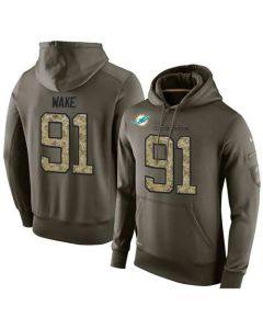 NFL Men's Miami Dolphins #91 Cameron Wake Stitched Green Olive Salute To Service KO Performance Hoodie