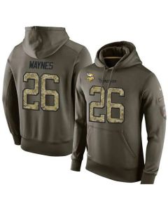 NFL Men's Minnesota Vikings #26 Trae Waynes Stitched Green Olive Salute To Service KO Performance Hoodie