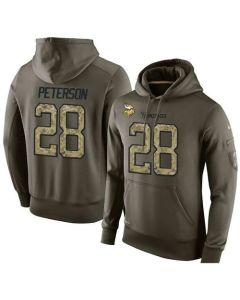 NFL Men's Minnesota Vikings #28 Adrian Peterson Stitched Green Olive Salute To Service KO Performance Hoodie
