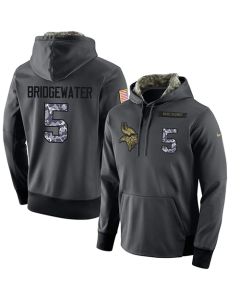 NFL Men's Minnesota Vikings #5 Teddy Bridgewater Stitched Black Anthracite Salute to Service Player Performance Hoodie