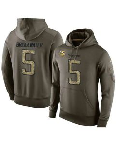 NFL Men's Minnesota Vikings #5 Teddy Bridgewater Stitched Green Olive Salute To Service KO Performance Hoodie