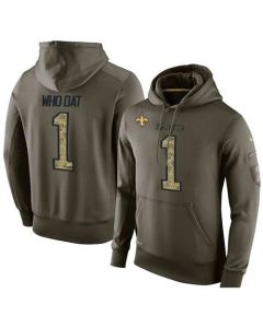 NFL Men's New Orleans Saints #1 Who Dat Stitched Green Olive Salute To Service KO Performance Hoodie