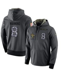 NFL Men's New Orleans Saints #8 Archie Manning Stitched Black Anthracite Salute to Service Player Performance Hoodie