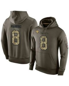 NFL Men's New Orleans Saints #8 Archie Manning Stitched Green Olive Salute To Service KO Performance Hoodie